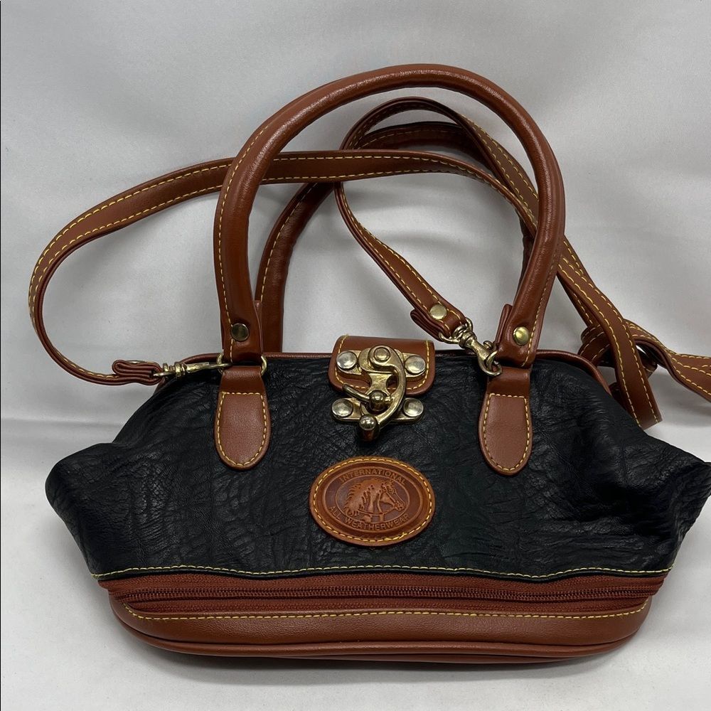 Vintage International All Weatherwear Black and Brown Leather Handbag Purse